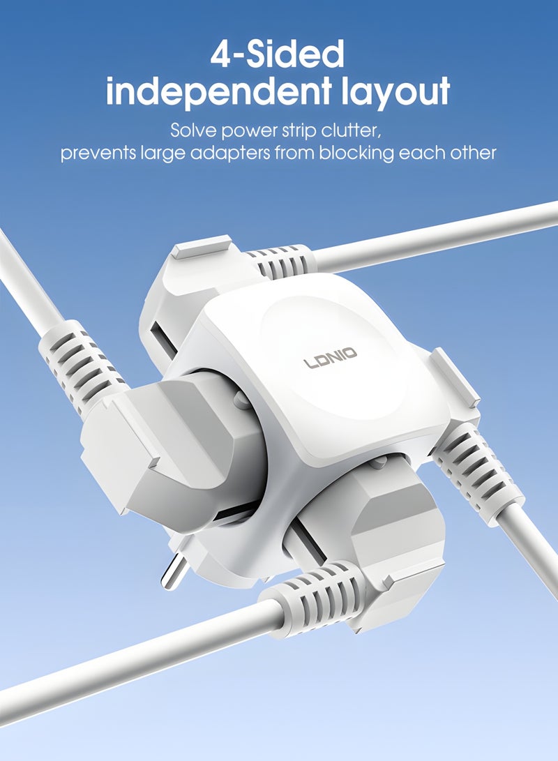 LDNIO Z11 Cube Power Adapter with 4 Independent EU AC Outlets, Smart Space-Saving Design, High Power Output up to 3680W, Child Safety Protection and Flame-Resistant Housing for Home and Office Use - Image 2